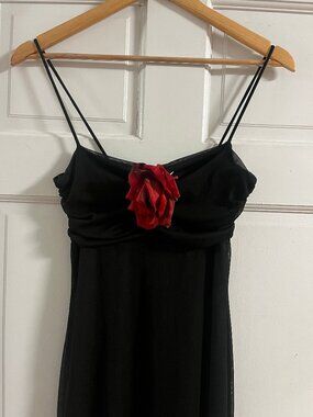Vintage Fab Flamenco Style black and red mesh layered Dress with rose